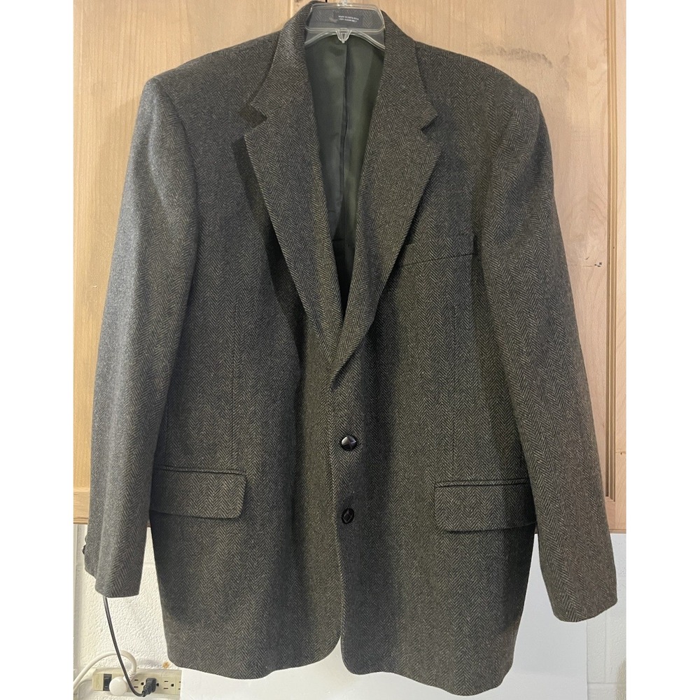 Deansgate Blazer Mens 44R Grey Herringbone Wool Two Button Sport Coat‎ Jacket